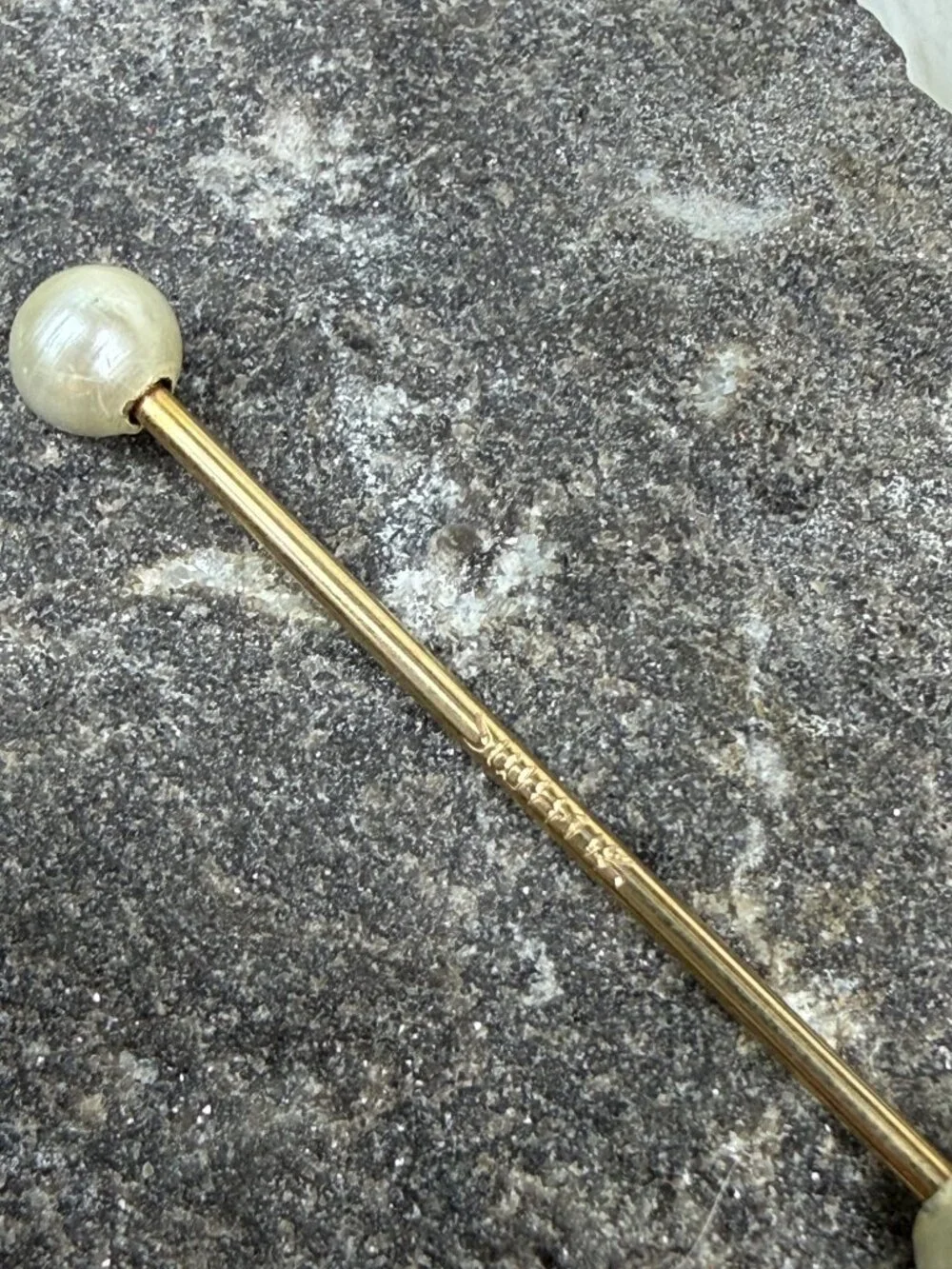 Vintage Swank Gold Tone Faux Pearl Collar Bar